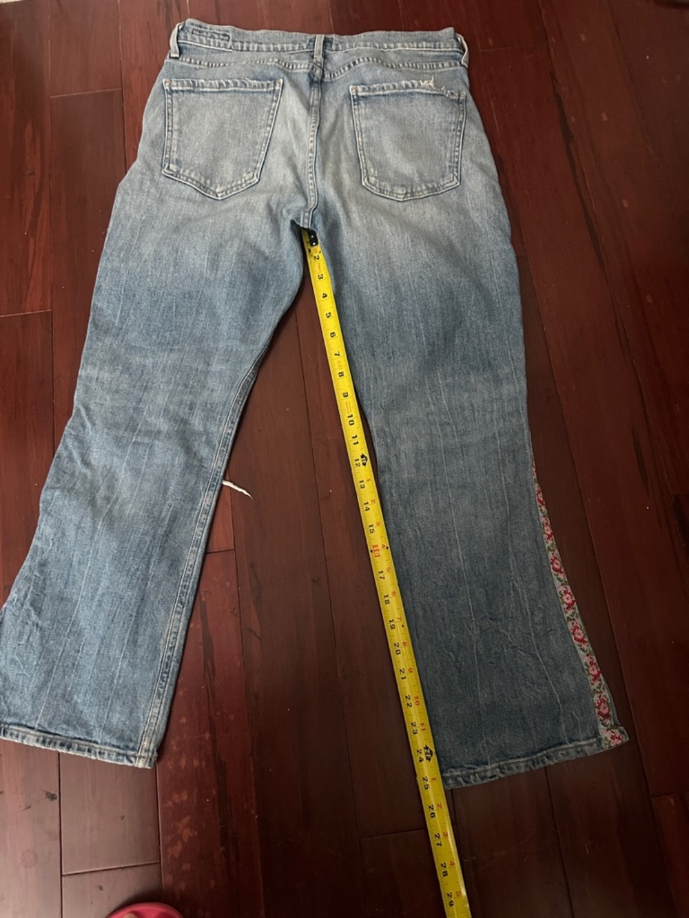 Citizens Of Humanity Distressed Denim Cropped Flare Jeans Pink Floral Side Trim - Picture 4 of 15